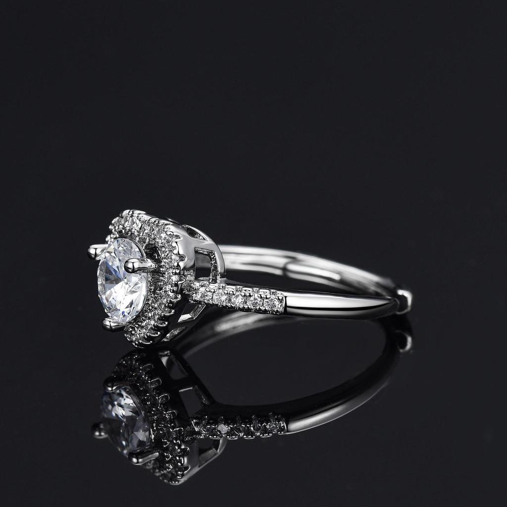 Verstelbare Volledig Diamanten Hartvormige Ring met Eén Karaat Micro-Gezet Zirkonia Gesimuleerde Diamant voor Vrouwen