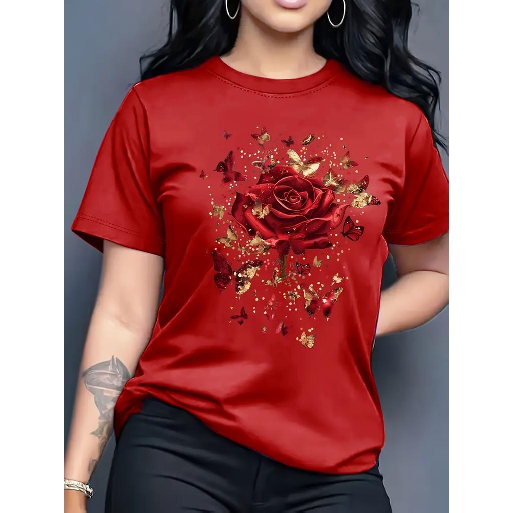 Ladies' casual short sleeved round neck T-shirt
