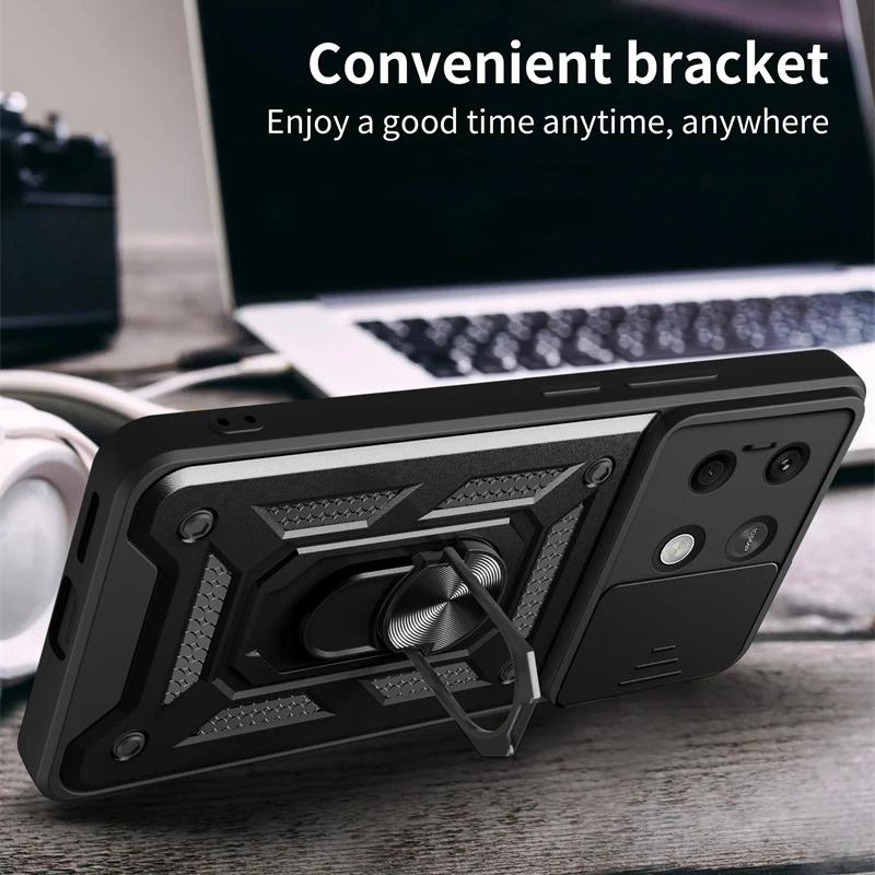 Armor Case For Xiaomi Poco F6 X6 M6 Pro M5 F5 X5 GT C65 C40 4G 5G Cover Lens Protection With Ring Magnetic Holder Coque Fundas