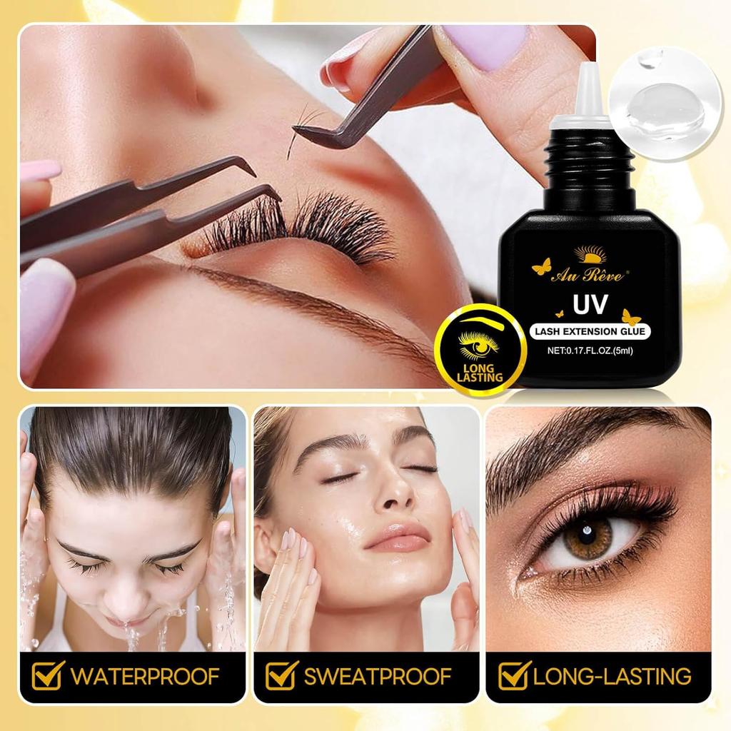 UV Eyelash Glue UV Glue 5ml UV DIY Lash Extensions Glue Light Curing Eye Lash Glue UV Lash Glue Adhesive 1-Second Quick-Drying Waterproof No Lash