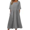 Short Sleeve Cotton Linen Breathable Dress Round Neck Loose Mid-Length Skirt Plus Size