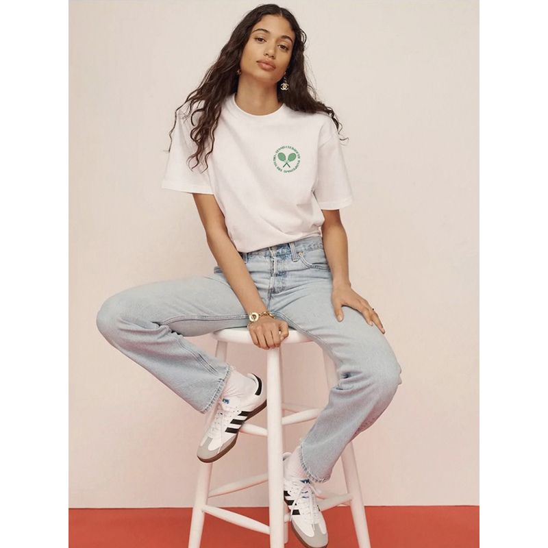 Women's Shoulder Short Sleeve T-shirt American Retro Sports Pure Cotton Loose Summer Tennis Tennis Club Half Sleeve Tops