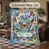Butterflies Garden Theme Throw Blanket Custom Name Text Personalized Blanket Soft Cozy Blanket for Home Sofa Bed