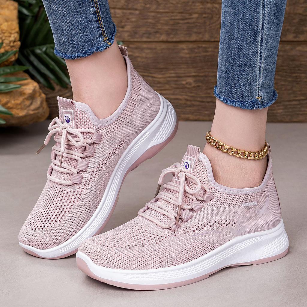 Women's Breathable Mesh Knit Lightweight Casual Sneakers Soft Sole Comfortable Sports Shoes Fashion Design Slip On Athletic Footwear