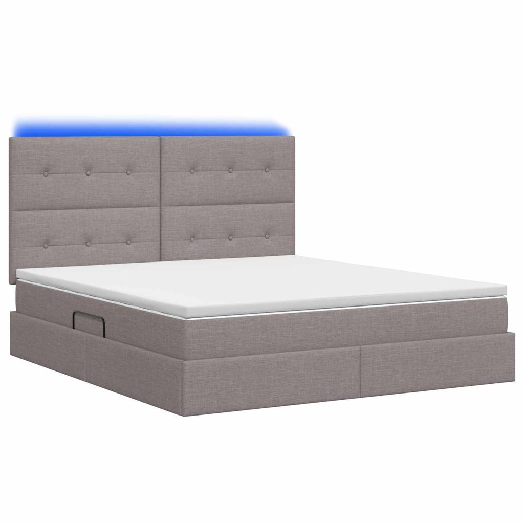 LED Storage Bed with Mattress Taupe 160 x 200 cm Fabric