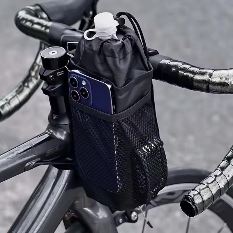 Bicycle Bottle Holder Thermal Bag with Mesh Pocket Coffee Cup Holder Handlebar Stem Cycling Water Bottle Carrier Bag