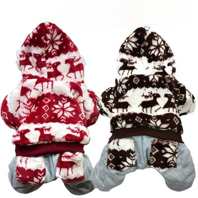 Świąteczna Odzież i Akcesoria dla Zwierząt, Ubrania dla Zwierząt z Bawełnianą Wyściółką, Grube Zimowe Ubrania Świąteczne dla Psa ze Śnieżynką i Reniferem