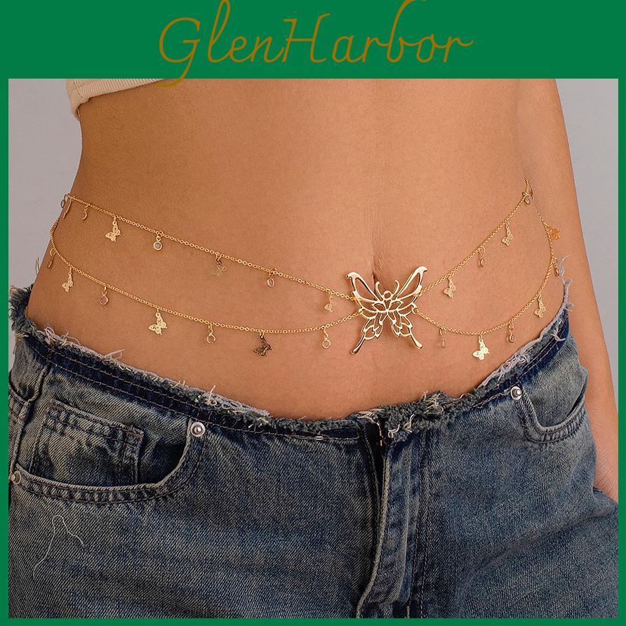 Boho Hollow Waist Butterfly Sexy Belly Belt Chain For Women Summer Bikini Tassel Pendant Link Body Jewelry Gift