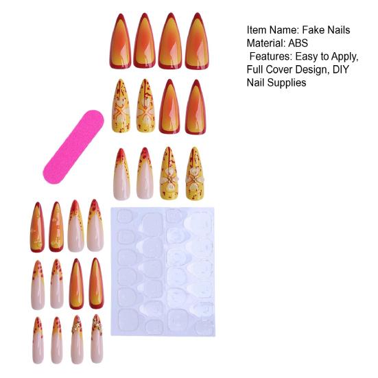 1 Set 3D Flower Press on Nails Salon Quality Almond Long Stick-on Fake Nails Removable Women Girls Full Cover Glue on False Nails