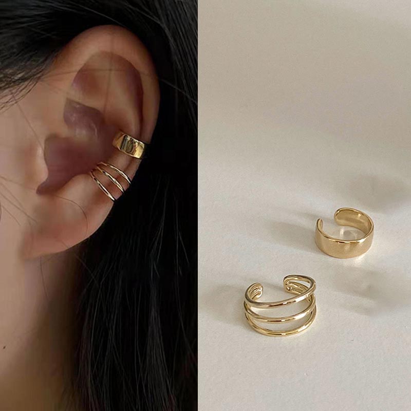 Simple Design Gold Clip Earrings for Women Non-Piercing Puck Rock Fake Cartilage Ear Cuff Trendy Jewerly