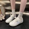 Faux leather little white shoes women's single shoes 2025 summer and autumn round head lace-up flat bottom student casual moral training shoes women