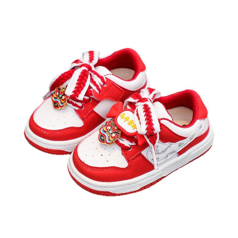2026 Baby Walker Shoes: Red Non-slip Soft Sole, Unisex, Closed-toe for Toddlers Aged 1-3.