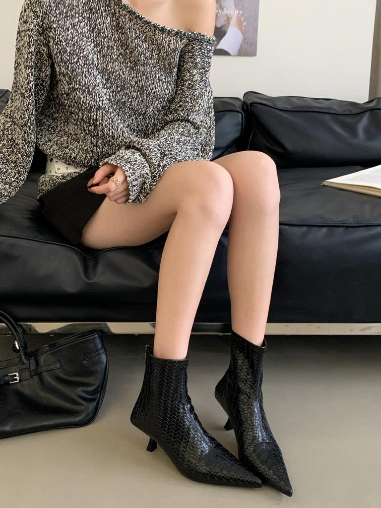 2025 new autumn and winter pointed head thin heel short boots women's suede thin shoes versatile short boots women