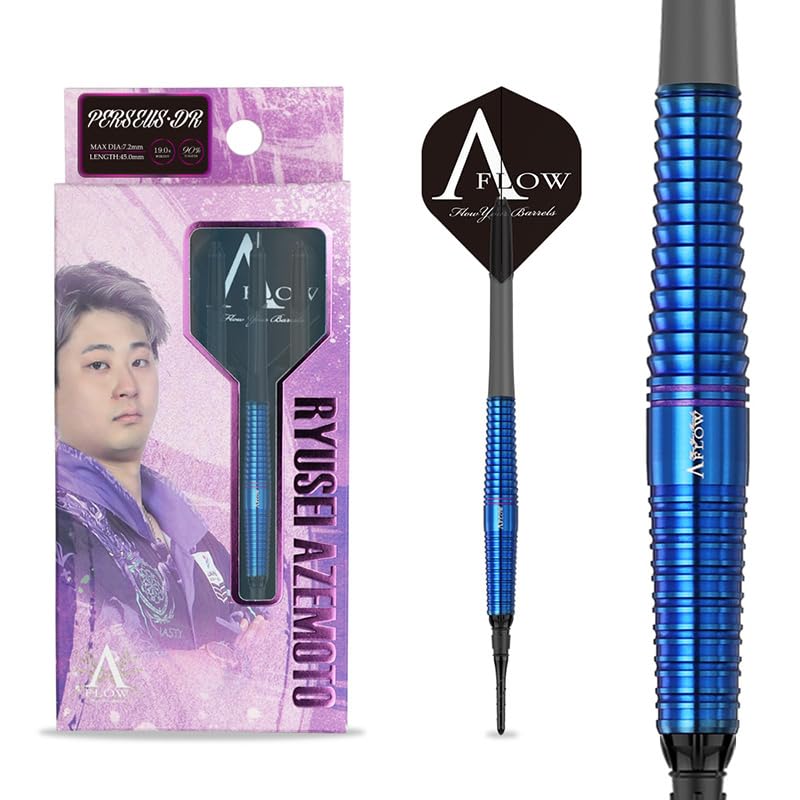 Dynasty PERSEUS DR 19g 90% Tungsten Darts Barrel Takanari Azemoto Ryusei Signature Model 2BA Soft Tip Dart Set