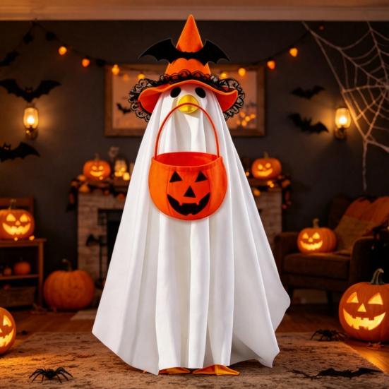 Yousheng Halloween Ghost Goose Costume, Wizard Hat, Ghost Cape, Pumpkin Candy Bag, Outdoor Yard Decoration for Goose Statue or Garden