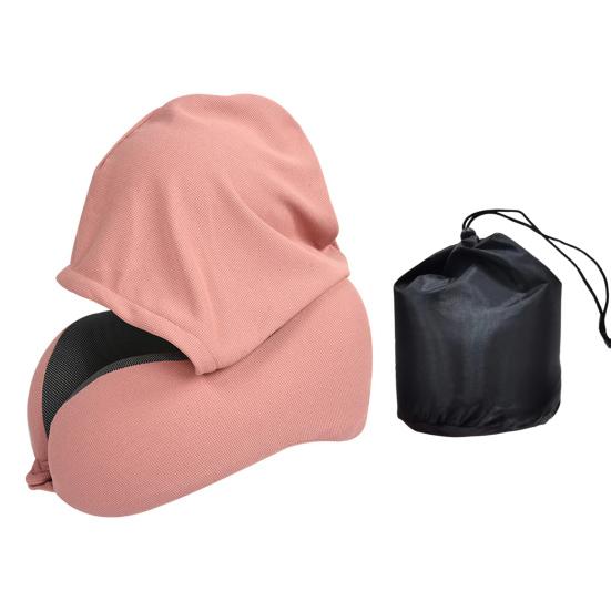 

Подушка Yousheng с капюшоном U-образной формы, поддерживающая шею на 360 градусов, капюшон, блокирующий легкую подушку для путешествий со съемным чехлом на молнии розовый