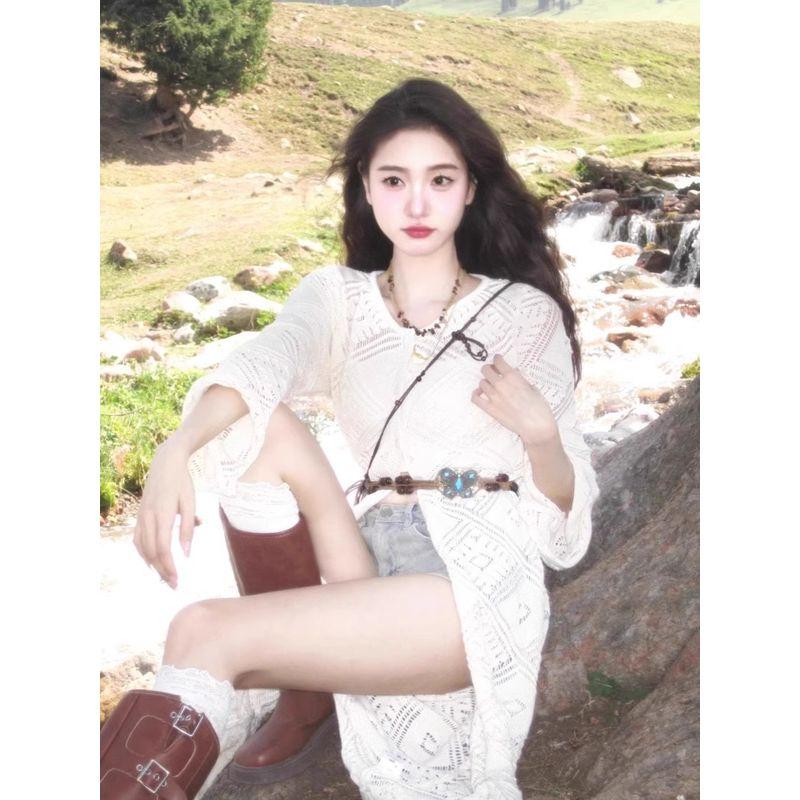 

Cut Out Wear Knitting Cardigan Sun Protection Long Travel Beige White S [Suggested 35.00 kg-45.00 kg]]