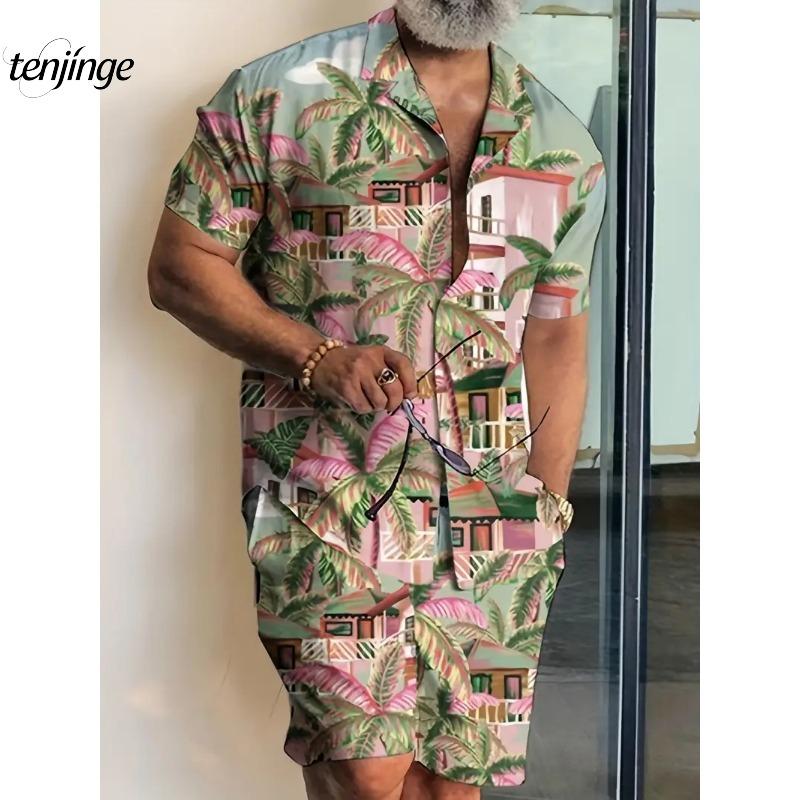 Men Shirt Sets 3d Printed Retro Floral Short Sleeve Casual Oversized Beach Shorts Summer Streetwear Hawaiian Suits Clothing