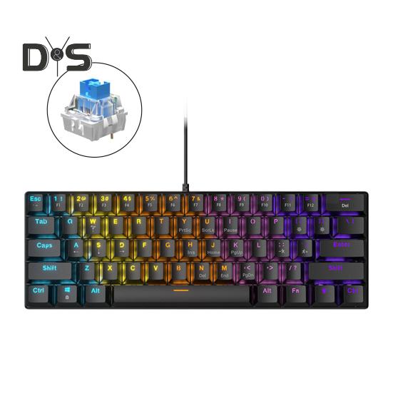 

61-клавишная механическая клавиатура с эффектами RGB-подсветки, эргономичный дизайн, регулируемая универсальная проводная игровая клавиатура Plug-Play Blue Shaft