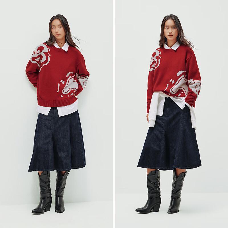 Semir Women's National Museum Crossover Jacquard Knit Sweater