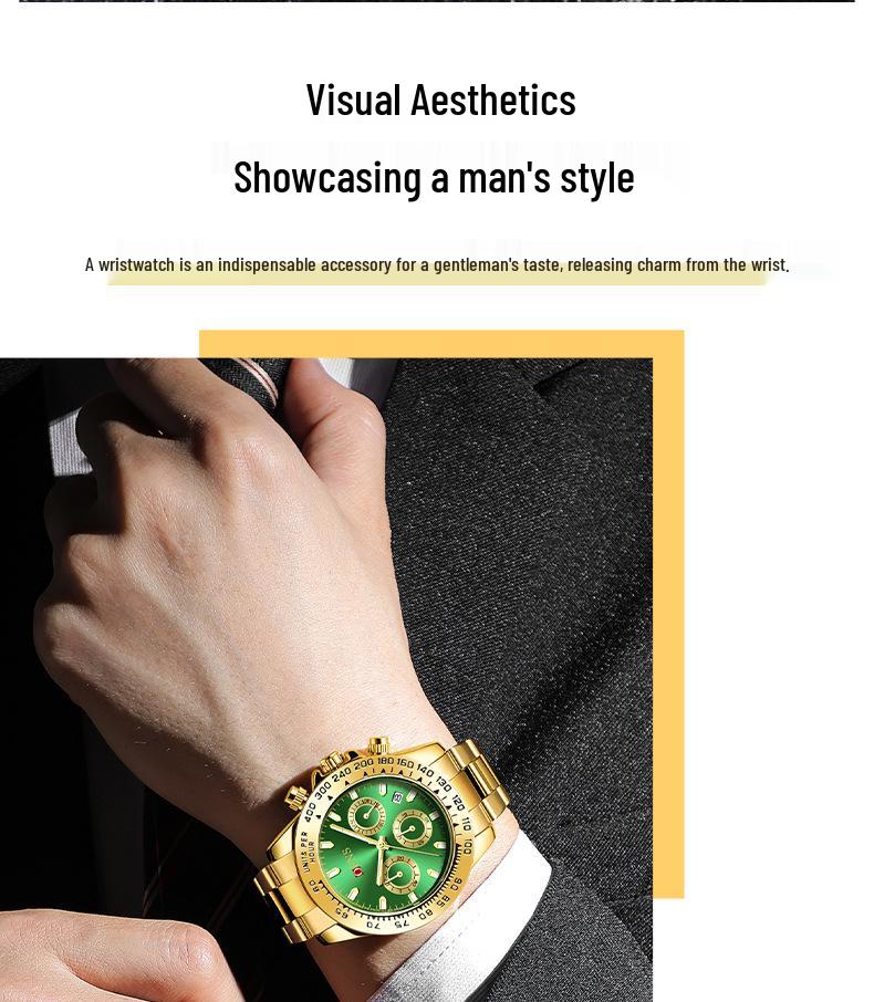 OFNS Men's Quartz Watch: Fashionable Business Design, Six-Hand Dial, Calendar, Solid Steel Band, Waterproof.
