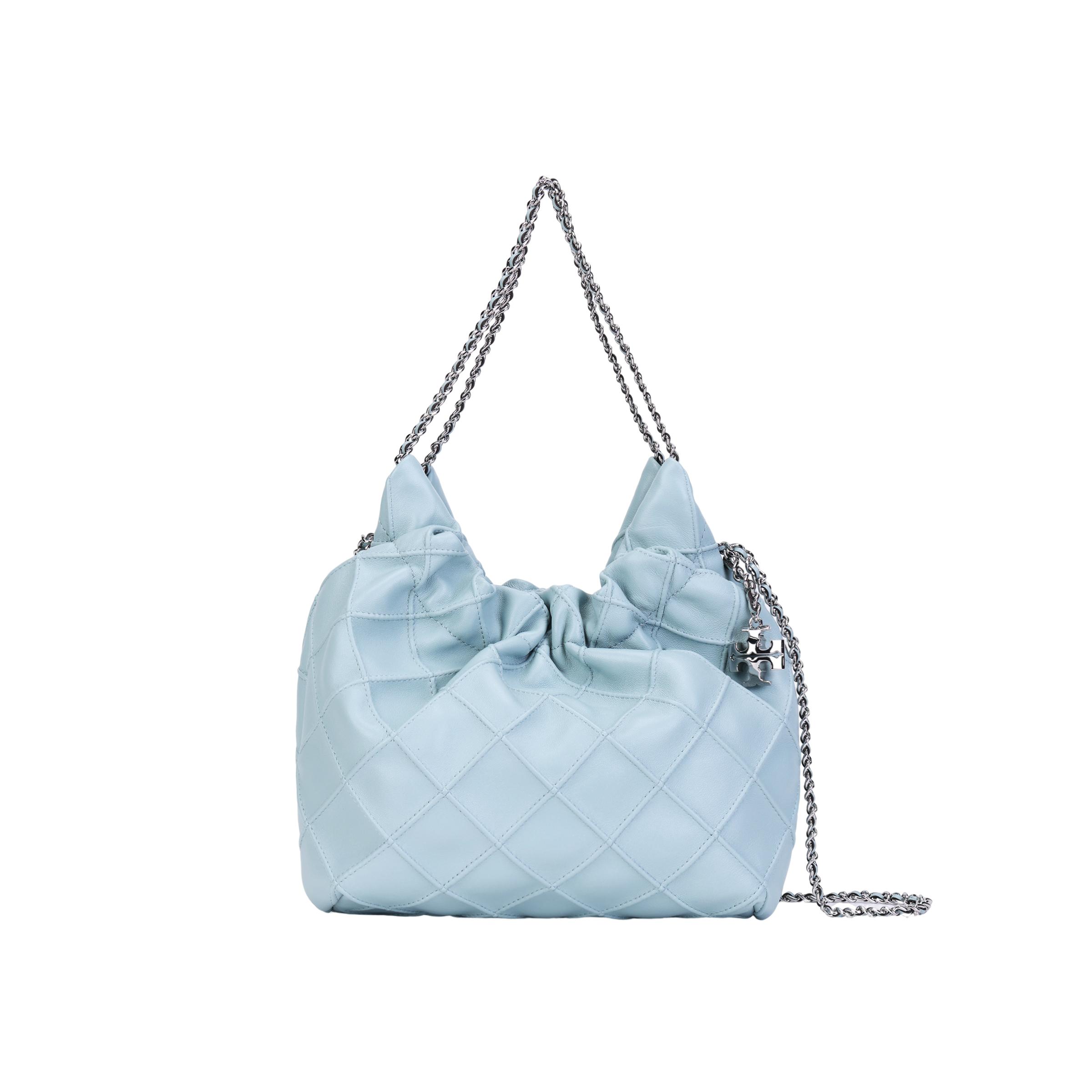 

Tory Burch Fleming Logo Charm Diamond Pattern Napa Leather Mini Shoulder Bag Women Handbags Light-Blue 162451-400 Basic Set (Bag+Dust Bag)