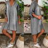 Women's Summer Casual V Neck Denim Long Party Dresses Short Sleeve Swing Dress