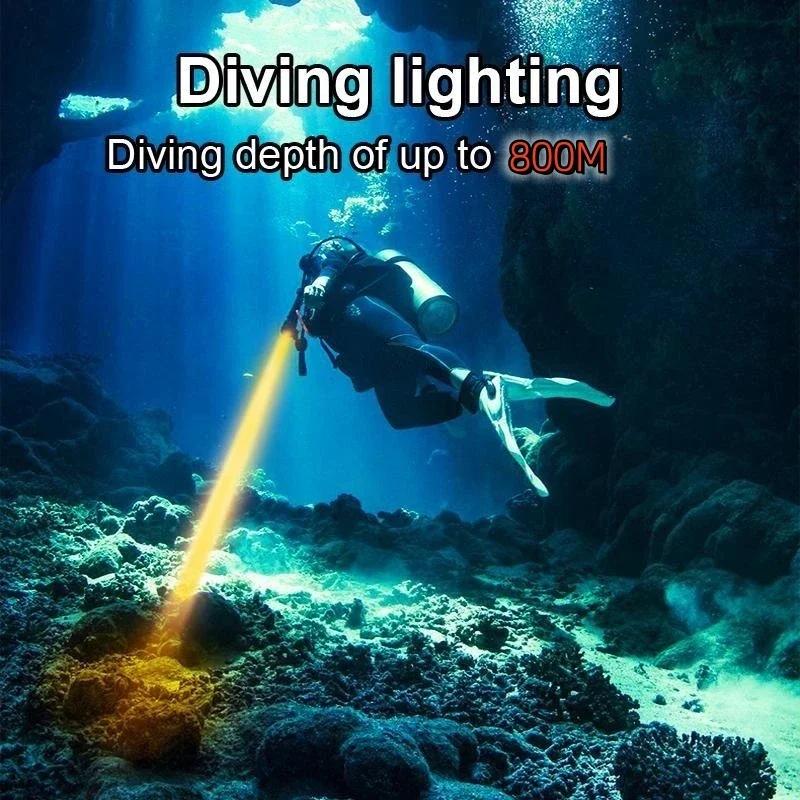 High Power XHP70 Led Diving Flashlight Professional Dive Lantern IPX8 Waterproof Underwater Torch Fishing Lamp with Hand Rope