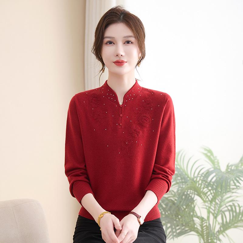 

Mom s Autumn Knitwear: Elegant Woolen Sweater for Middle-Aged Women - Chinese Style Fashionable Base Layer 4XL (recommended 160-170 jin)