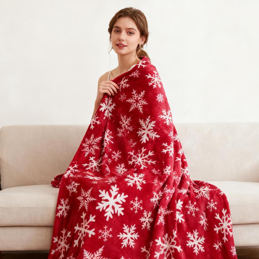 39*27 inch Snowflake Flannel Fleece Blanket Warm Christmas Throws for Sofa Bed Couch, Soft Holiday Decor Gift for Women Wife