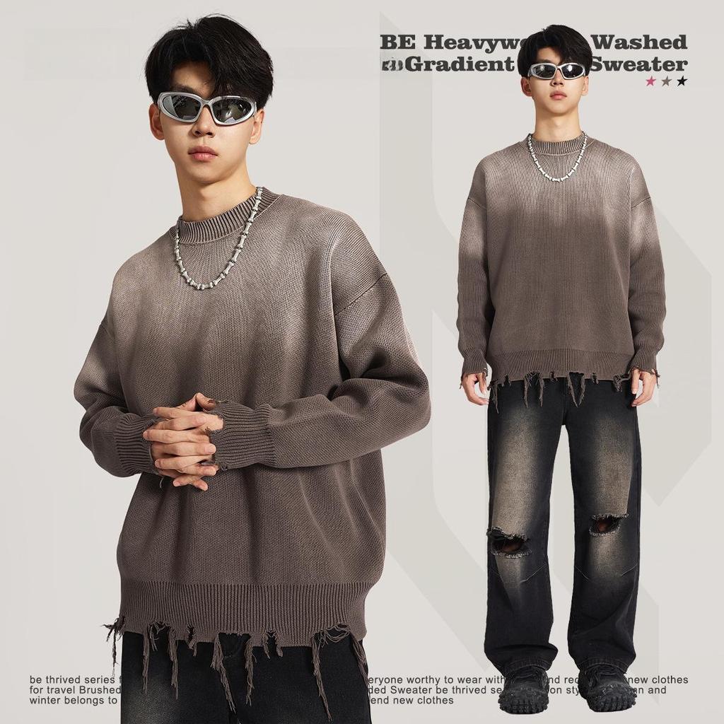 BE Men's American Retro Gradient Knit Sweater - Autumn/Winter Collection