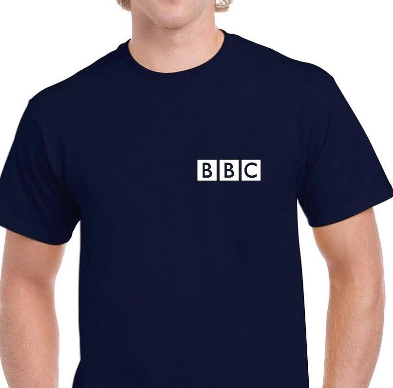 BBC White Logo BRITISH FUNNY Shirt RETRO FUNNY NEWS Navy Blue Cotton T-Shirt M