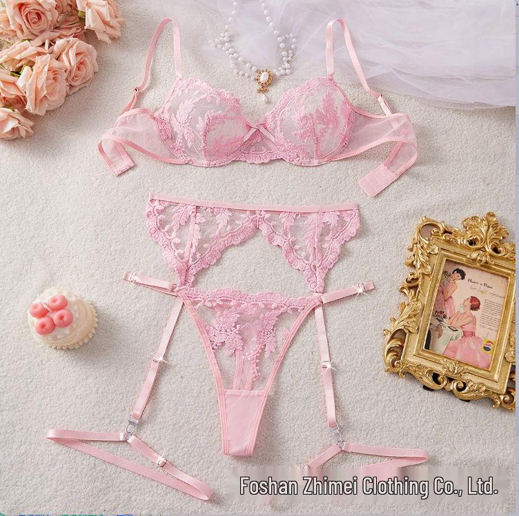 Y Cross-Border Transparent Mesh Lingerie Set: Sexy Three-Piece Women's See-Through Bra