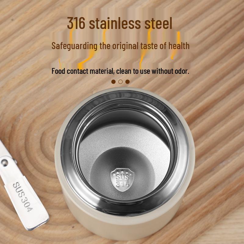 Portable Double-Layer Insulated Stew Pot with Spoon and Lid - 316 Stainless Steel