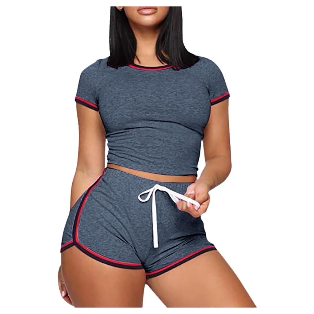 Moda femei Summer Lady Split 2 piese costum sport Set casual din amestec de bumbac