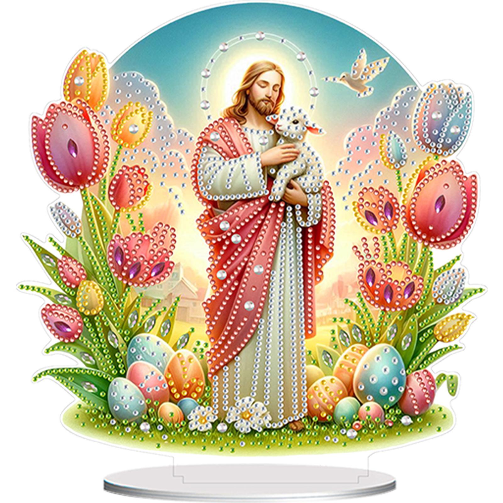

Acrylic Special Shape Easter Bunny Table Top Diamond Painting Ornament Kits Rhinestones Desktop Ornaments for Home Office Decor