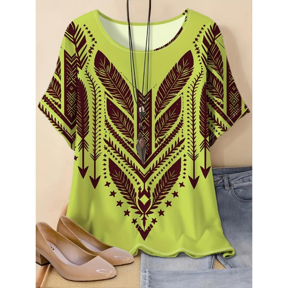 2026 Vintage Ethnic Graphic 3D Printed Bohemian T-Shirt O-Neck Short Sleeve T-Shirt Loose Tees Tops Summer Female Clothing
