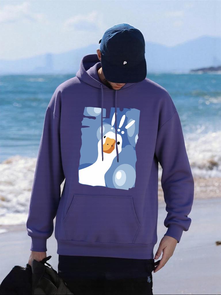 Surprised Goose Printing Mens Hoody Comfortable Pocket Hoodies Autumn All-Match Streetwear Fleece Oversized Man Clothing