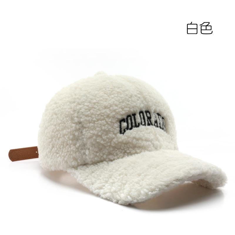 Autumn Winter Vintage Letters Embroidery Baseball Caps Women Artificial Lamb Wool Warm Hats Plush Versatile Street Tide Cap New
