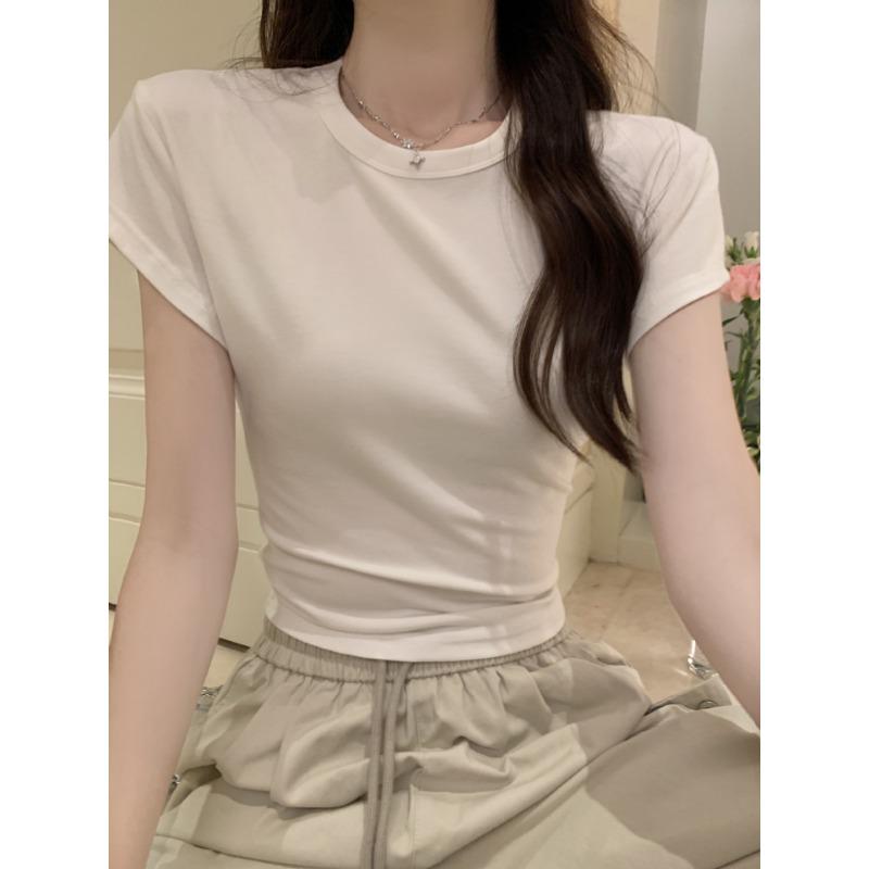 Forward Shoulder Round Neck Short-sleeved T-shirt for Women In Women's Summer New Solid Color Slim Short Hot Girl T-shirt Underwear Top for Women