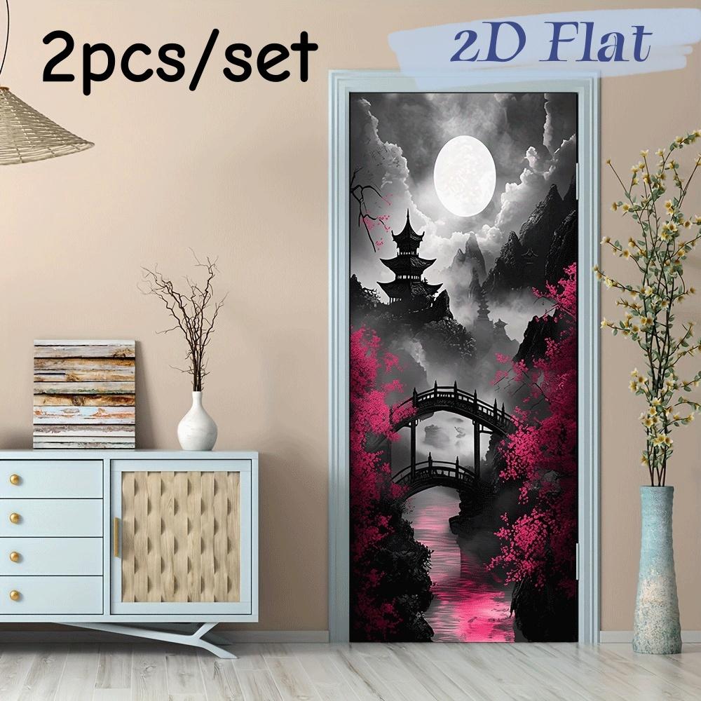 

2pcs Chinese style ancient style bridge pavilion landscape wall stickers living room bedroom entrance decoration stickers self-a (as the picture,38.5x200cmx2)
