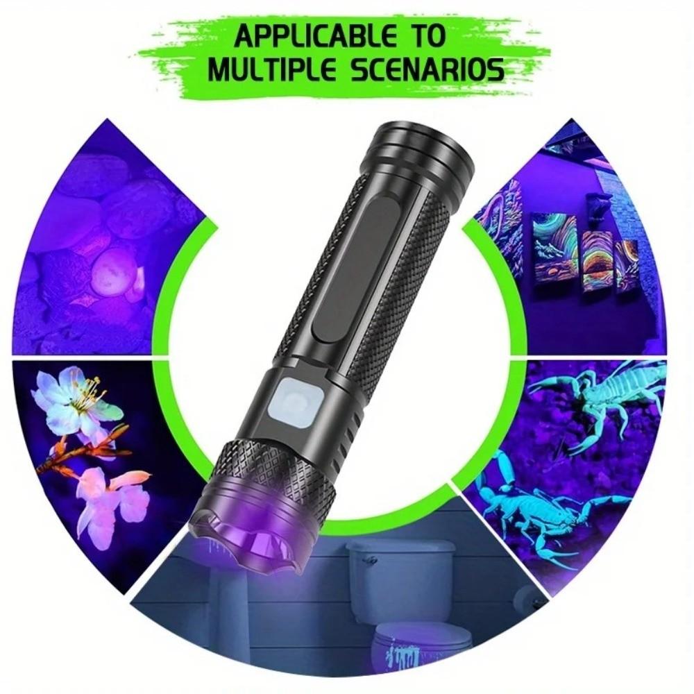 365nm UV Flashlight USB- C Rechargeable Life-grade Waterproof Ultraviolet Torch Light Handheld Mini 365nm Purple Light Wick
