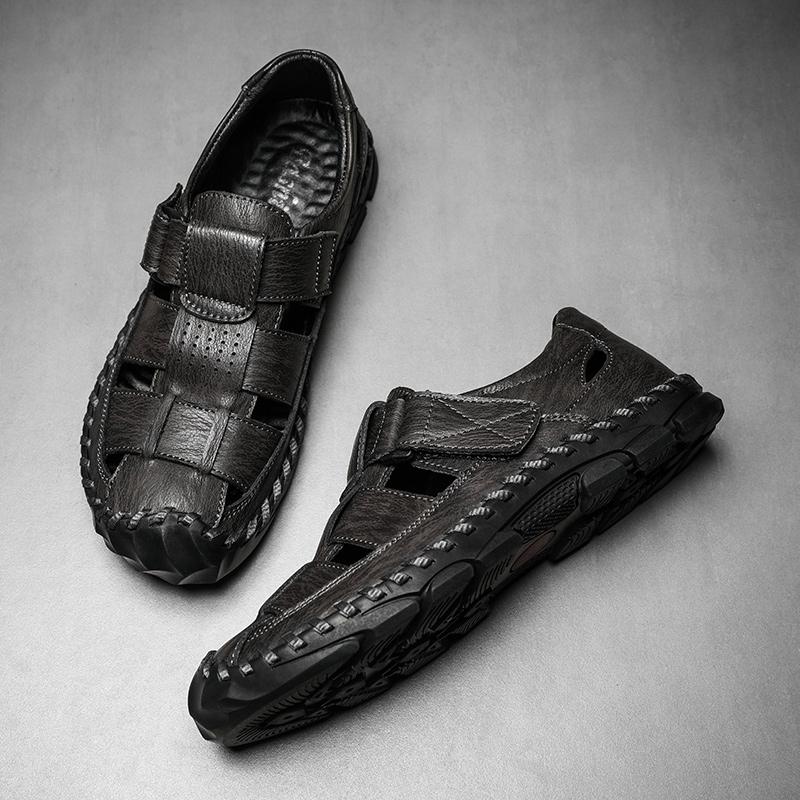Summer Men's Closed Toe Large Size Genuine Leather Casual Sandals Mens Closed Toe Sandals