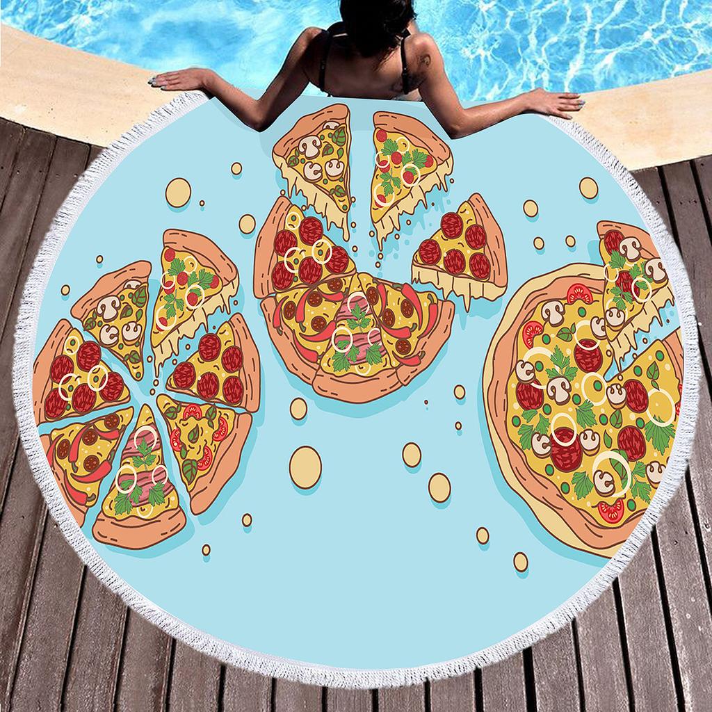 Round Beach Towel Delicious Pizza Pattern Round Beach Blanket Large Lightweight Beach Towel Quick Dry Absorbent Soft Pool Towel