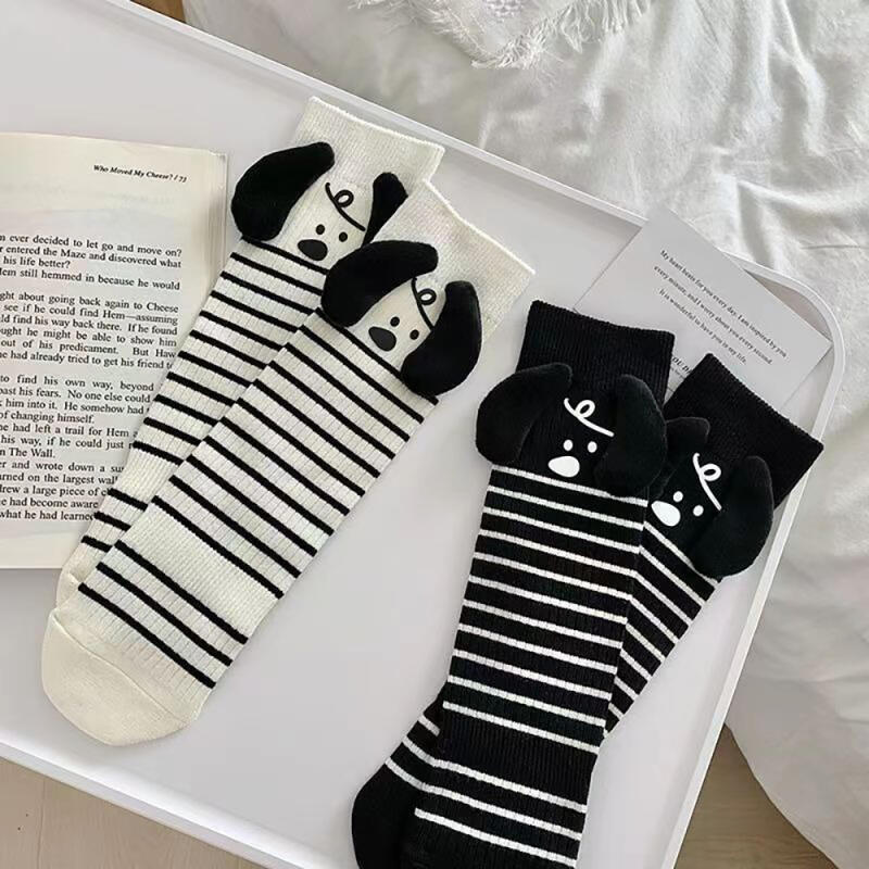 Puppy-shaped socks with wavy ears, knee socks, women's fashion socks