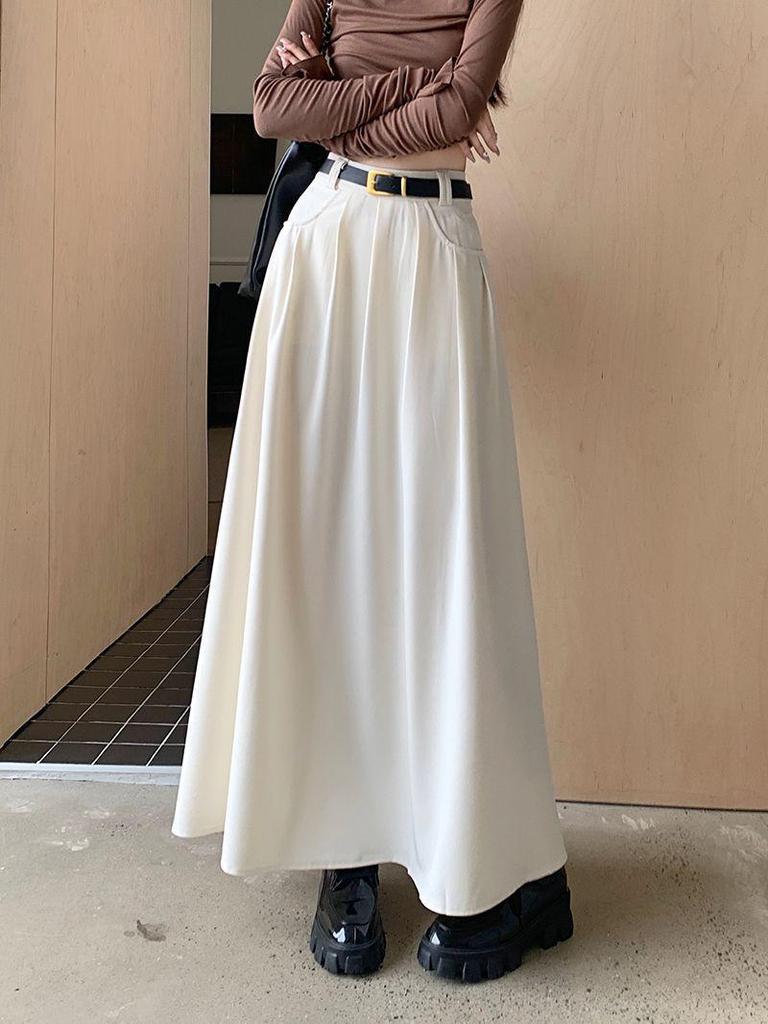 2026 New High-Waist A-Line Chic Long Suit Half-Skirt for Women - Spring/Autumn Korean Style Slimming Umbrella Skirt