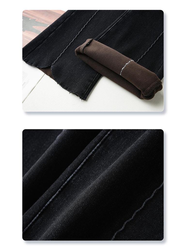 Women's Petite High-Waist Blue Micro-Flared Velvet Jeans - 2024 Autumn/Winter Collection