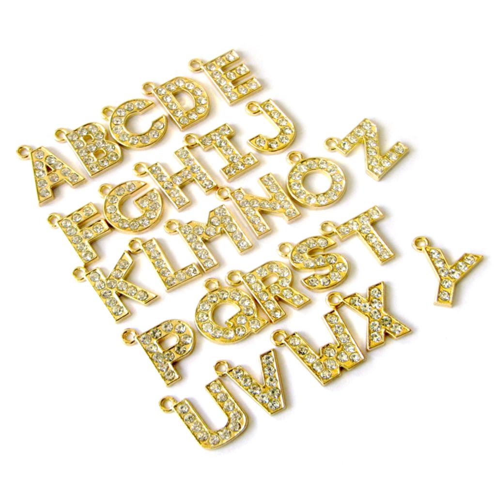 Customizable Rhinestones Letter Charm Pendant Set 26 Gold Fashionable Pendants for Necklace and Bracelet Crafting