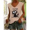 Cartoon cat print spring/summer V-neck vest