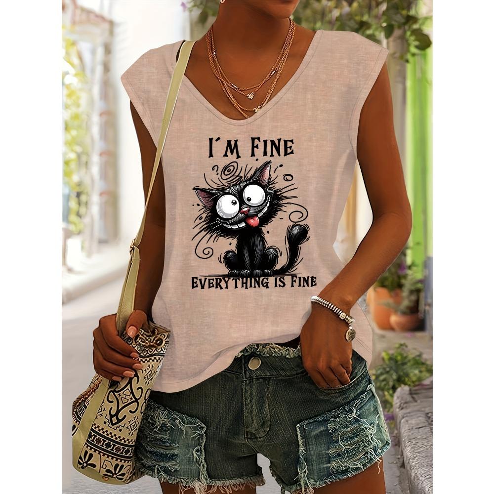 Cartoon cat print spring/summer V-neck vest